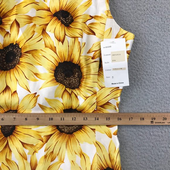 New Vintage CHETTA B 100% Silk Sunflower Print Maxi Dress Size 8 - Picture 6 of 14